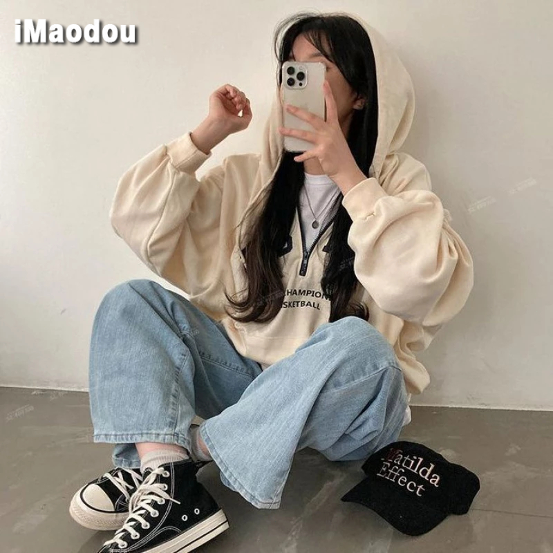 IMAODOU Áo Hoodie Vải cotton 100% Mỏng Dáng Rộng Cao Cấp Thời Trang Xuân Thu Cho Nữ