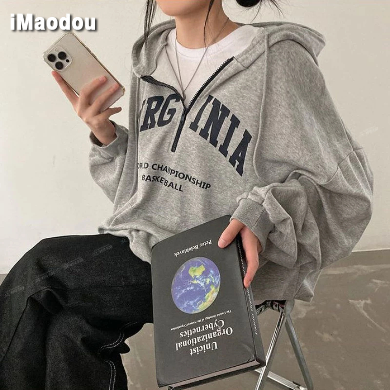 IMAODOU Áo Hoodie Vải cotton 100% Mỏng Dáng Rộng Cao Cấp Thời Trang Xuân Thu Cho Nữ