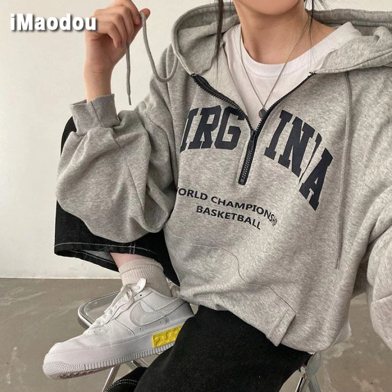 IMAODOU Áo Hoodie Vải cotton 100% Mỏng Dáng Rộng Cao Cấp Thời Trang Xuân Thu Cho Nữ