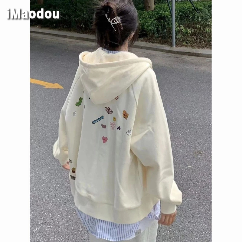 IMAODOU Áo Khoác cardigan Mỏng Dáng Rộng Có Khóa Kéo In Họa Tiết Màu Mơ Thời Trang Xuân Thu Cho Nữ