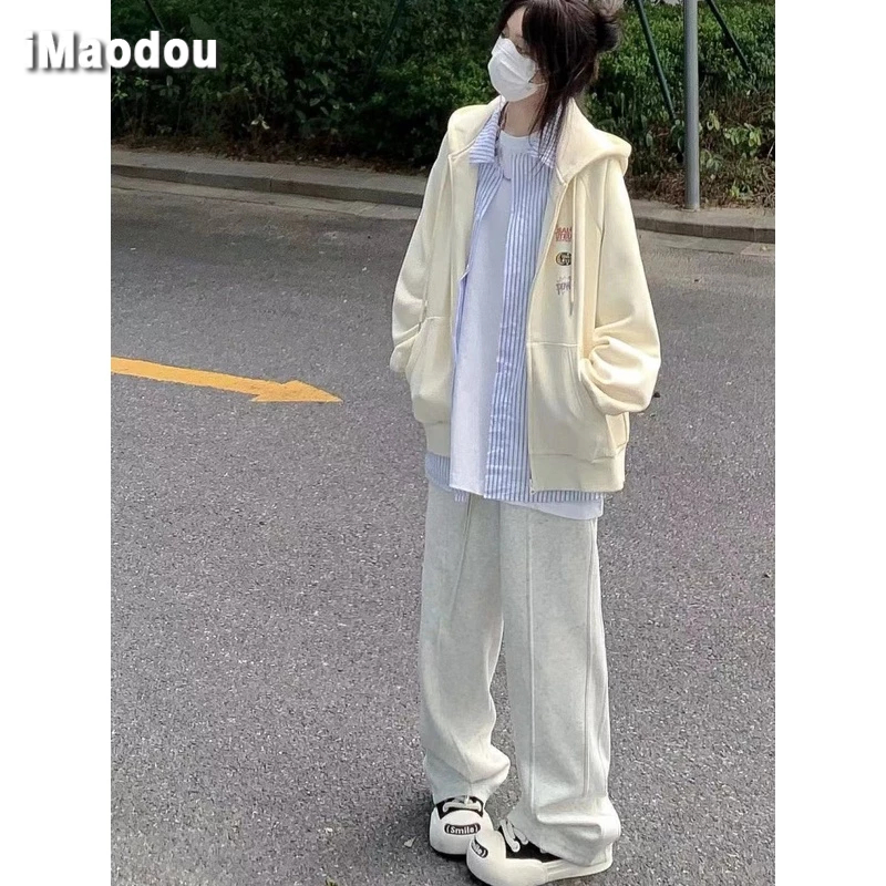 IMAODOU Áo Khoác cardigan Mỏng Dáng Rộng Có Khóa Kéo In Họa Tiết Màu Mơ Thời Trang Xuân Thu Cho Nữ