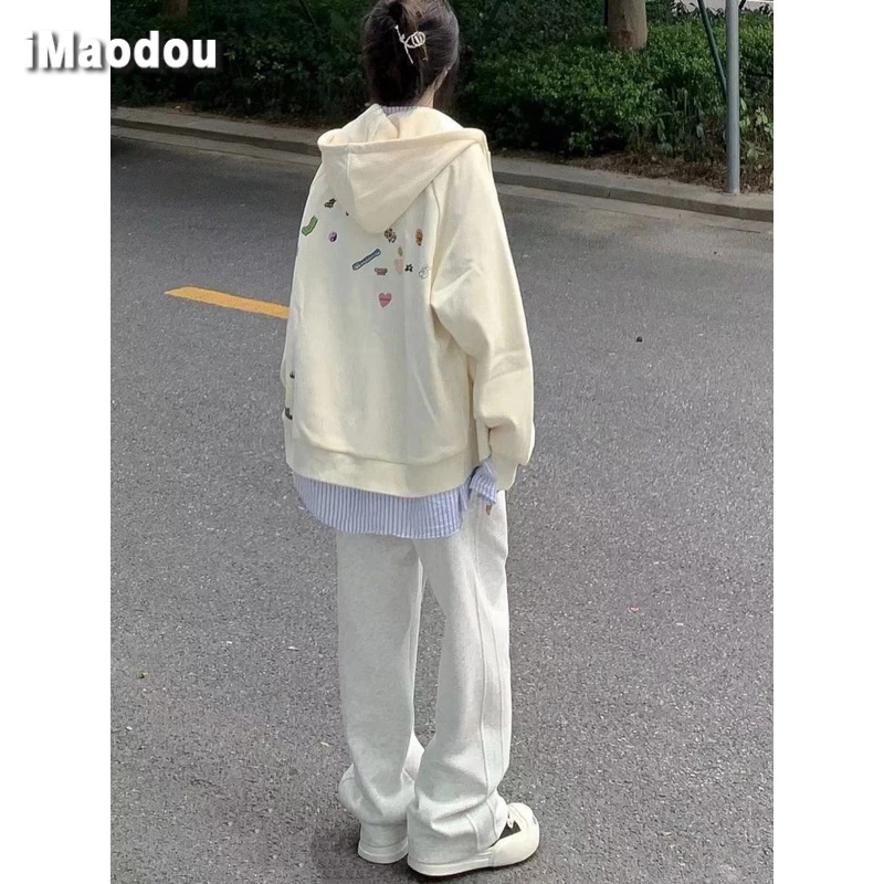 IMAODOU Áo Khoác cardigan Mỏng Dáng Rộng Có Khóa Kéo In Họa Tiết Màu Mơ Thời Trang Xuân Thu Cho Nữ