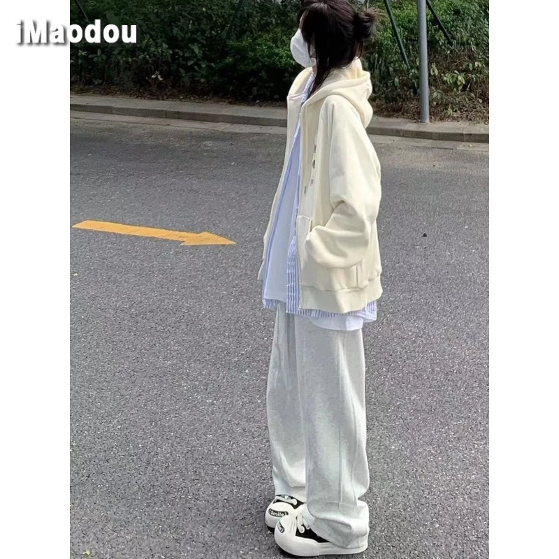 IMAODOU Áo Khoác cardigan Mỏng Dáng Rộng Có Khóa Kéo In Họa Tiết Màu Mơ Thời Trang Xuân Thu Cho Nữ