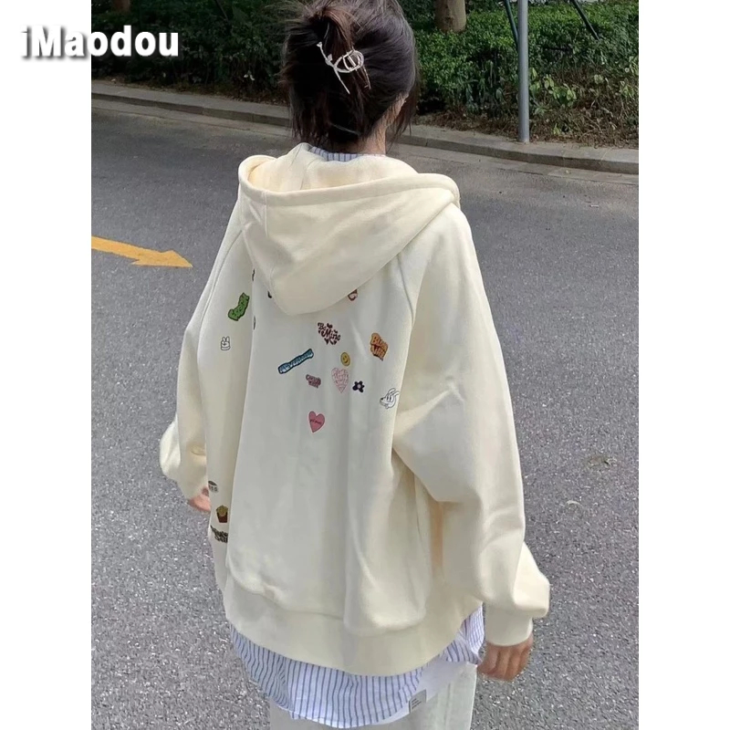 IMAODOU Áo Khoác cardigan Mỏng Dáng Rộng Có Khóa Kéo In Họa Tiết Màu Mơ Thời Trang Xuân Thu Cho Nữ