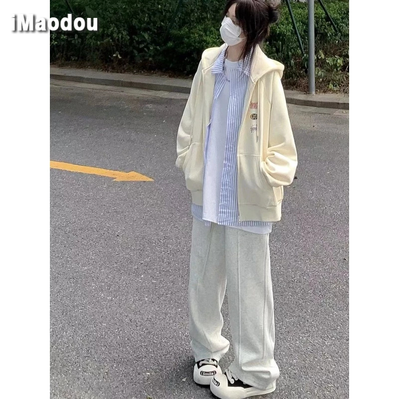 IMAODOU Áo Khoác cardigan Mỏng Dáng Rộng Có Khóa Kéo In Họa Tiết Màu Mơ Thời Trang Xuân Thu Cho Nữ