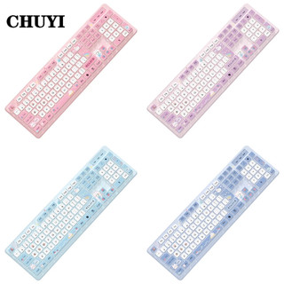 CHUYI Bàn Phím Không Dây 104 Phím 2.4ghz In Họa Tiết Hoạt Hình Dùng Để Chơi Game Bàn Phím Máy Tính