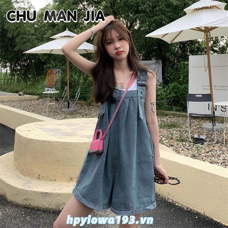 CHU MAN JIA Quần Yếm Jean Ngắn Ống Rộng Thời Trang Hàn Quốc Dễ Thương Cho Nữ