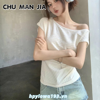 CHU MAN JIA Áo Thun Trễ Vai Xếp Ly Thời Trang Dành Cho Nữ