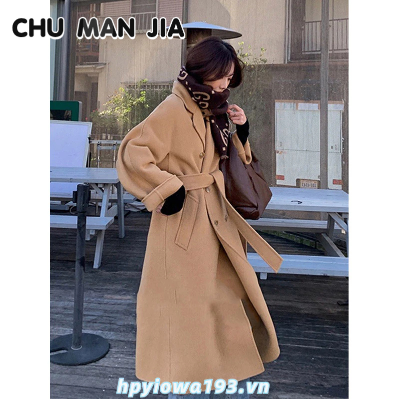 CHU MAN JIA Áo Khoác Len Dài Trung Bình Thời Trang Thu Đông Cho Nữ