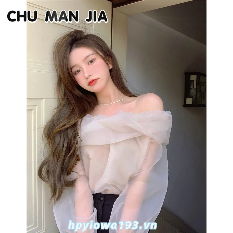 CHU MAN JIA Áo Kiểu Trễ Vai Dáng Ngắn Phong Cách Hàn Quốc Thời Trang Cho Nữ