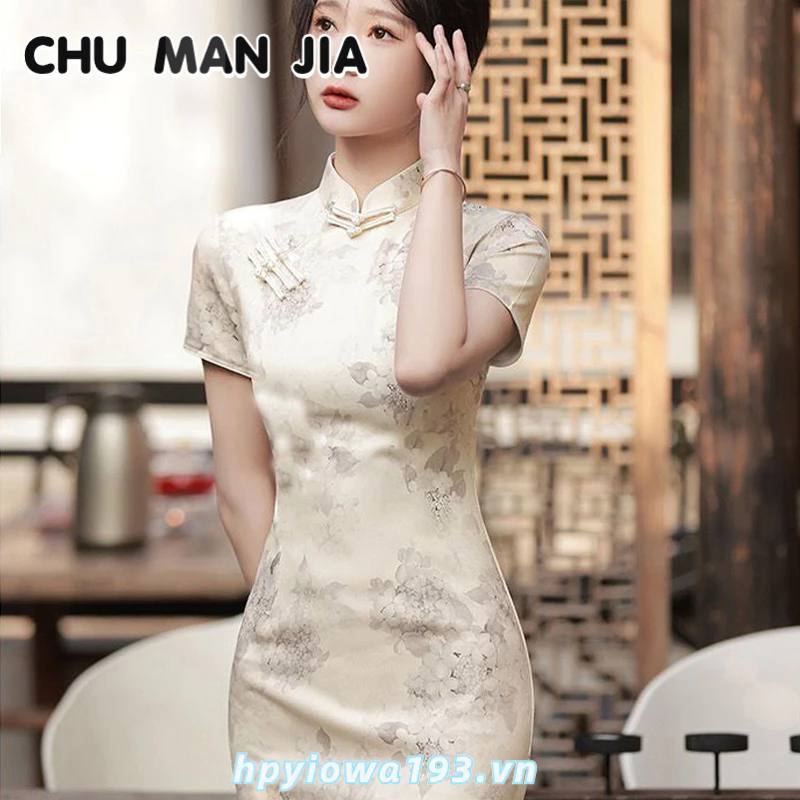 Sườn xám cách tân CHU MAN JIA phong cách cổ điển trung Trung Hoa cho nữ