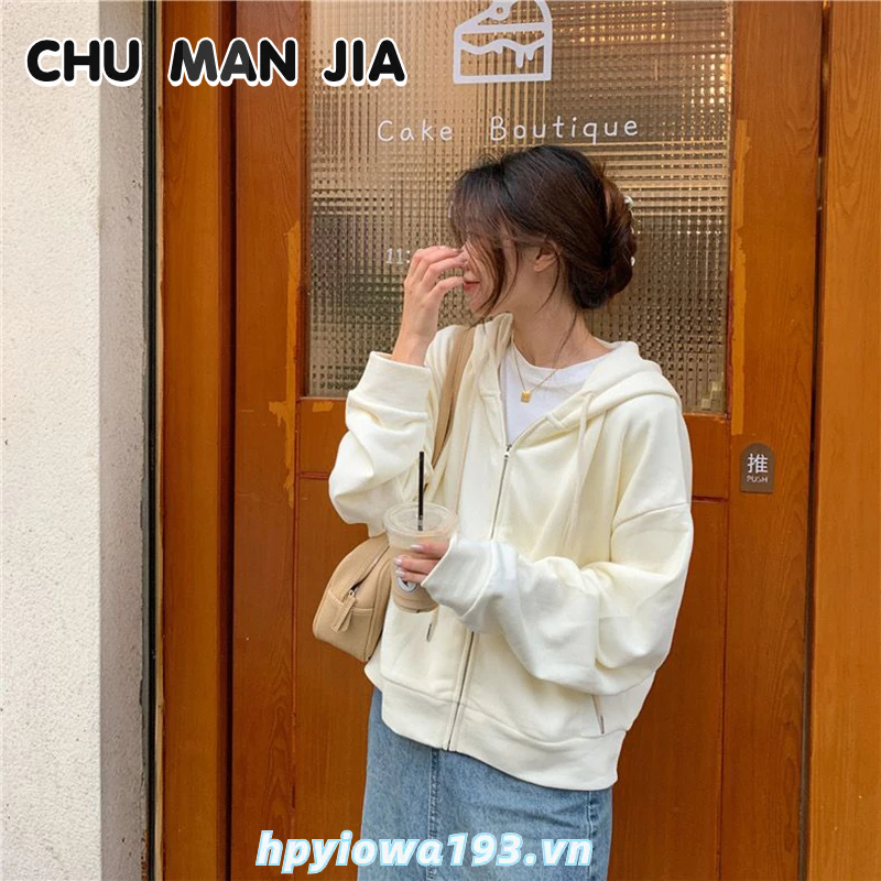 CHU MAN JIA áo len hoodie của phụ nữ mùa xuân và mùa thu cô gái nhỏ mặc áo khoác ngoại cỡ thường