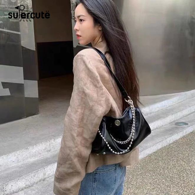 SUPERCUTE Túi Xách Đeo Vai Da PU Màu Trơn Cỡ Lớn Thời Trang Cho Nữ