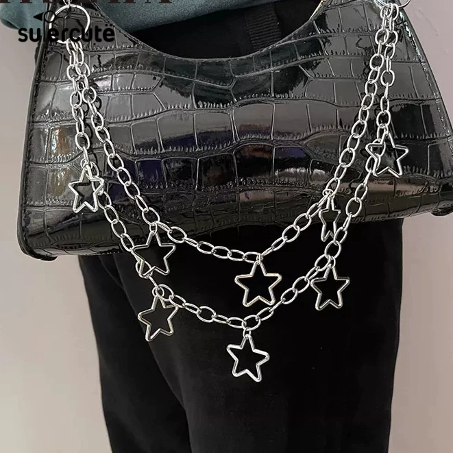 SUPERCUTE Dây Xích Kim Loại Mặt Ngôi Sao Năm Cánh Phong Cách punk Âu Mỹ Trang Trí Túi Xách