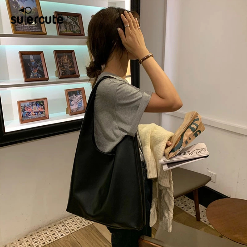 SUPERCUTE Túi Đeo Vai Sức Chứa Lớn Thiết Kế Thời Trang Hàn Quốc Cho Nữ