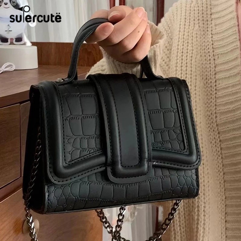 SUPERCUTE Túi Đeo Vai Da PU Cao Cấp Màu Trơn Họa Tiết Da Cá Sấu Phong Cách Phương Tây Đơn Giản Dễ Phối Đồ