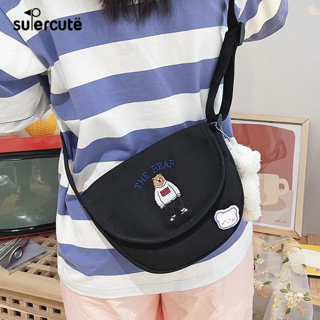 SUPERCUTE Túi Đeo Vai Vải canvas Cỡ Lớn In Hình Gấu Dễ Thương Cho Học Sinh