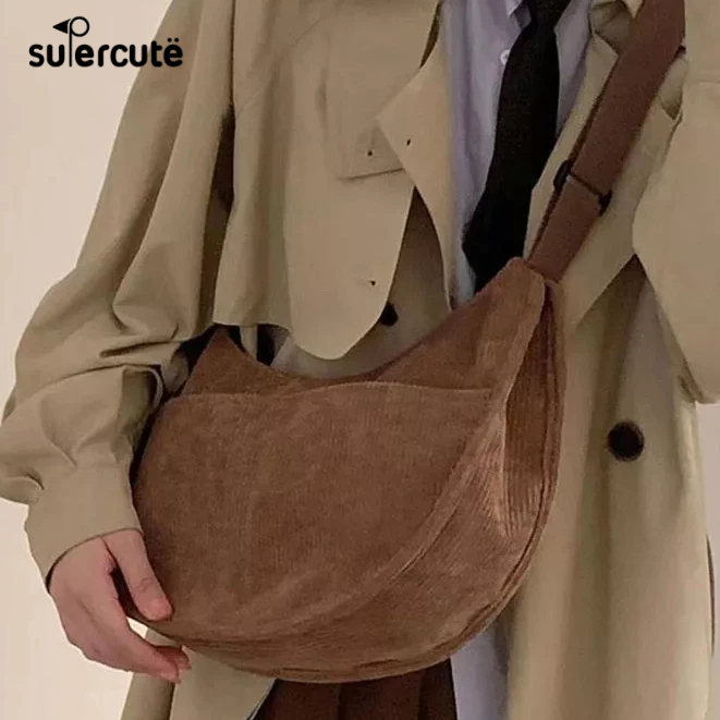SUPERCUTE Túi Đeo Chéo Vai Sức Chứa Lớn Bằng Vải Nhung Màu Trơn Thời Trang Dành Cho Học Sinh