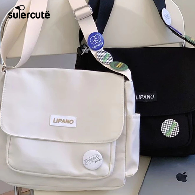 SUPERCUTE Túi Đeo Vai Bằng nylon Màu Trơn Sức Chứa Lớn Dễ Phối Đồ Thời Trang Cho Học Sinh