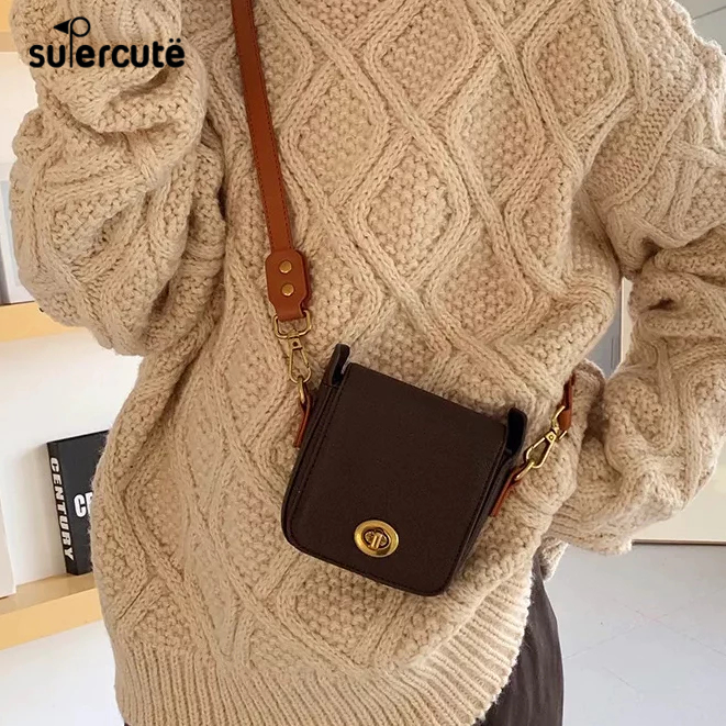 SUPERCUTE Túi Đeo Chéo mini Bằng Da PU Màu Trơn Phong Cách Hàn Quốc Thời Trang Cho Nữ