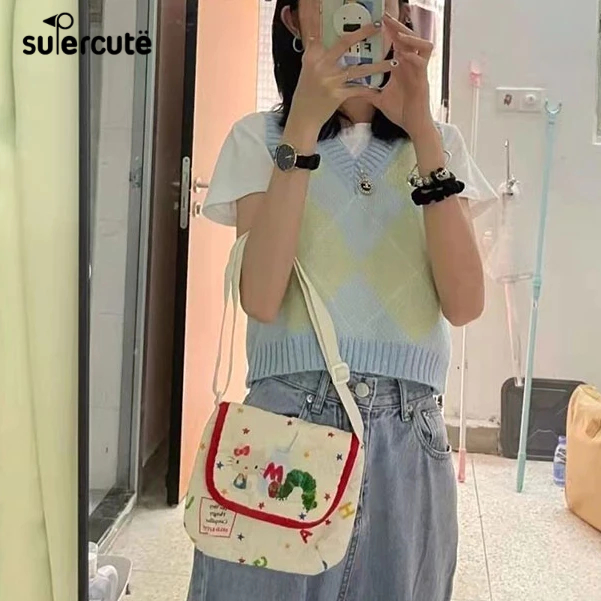 SUPERCUTE Túi Đeo Chéo mini Thêu Họa Tiết Hello Kitty Dễ Thương Thời Trang Cho Nữ
