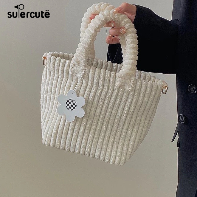 SUPERCUTE Túi Xách Nhung Kẻ Thiết Kế Dễ Thương Phong Cách Hàn Quốc Dành Cho Nữ