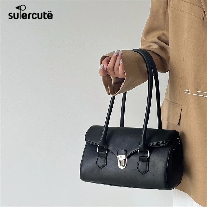 SUPERCUTE Túi tote Đeo Vai Màu Trơn Chất Liệu PU Cao Cấp Dễ Phối Đồ Thời Trang Mới Bán Chạy Cho Nữ