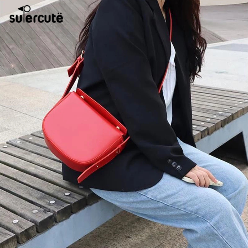 SUPERCUTE Túi Xách Da PU Màu Trơn Phong Cách retro Thời Trang Cho Nữ