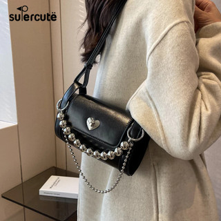 Supercute túi đeo chéo da pu cao cấp phối dây xích dễ phối đồ thời trang cho nữ