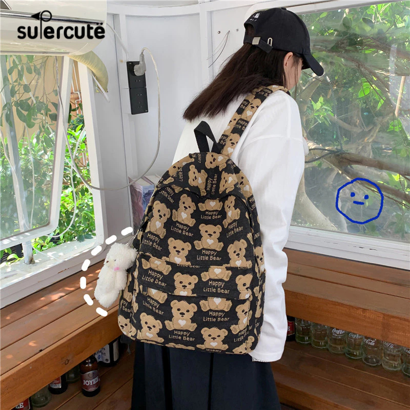 Balo SUPERCUTE vải canvas in họa tiết hoạt hình dễ thương dành cho nữ