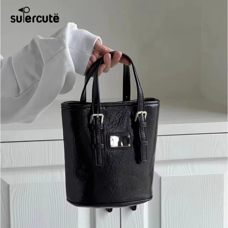 SUPERCUTE Túi Xách Da PU Màu Trơn Dễ Phối Đồ Thời Trang Cao Cấp