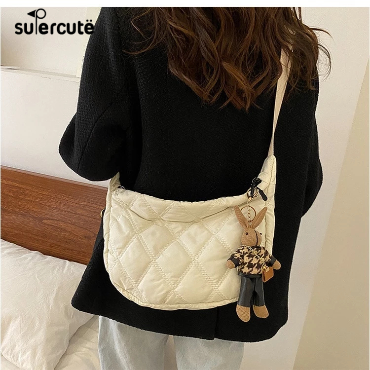 Túi SUPERCUTE lingge chỉ thêu dung tích lớn túi đeo chéo-cơ thể đeo vai thời trang