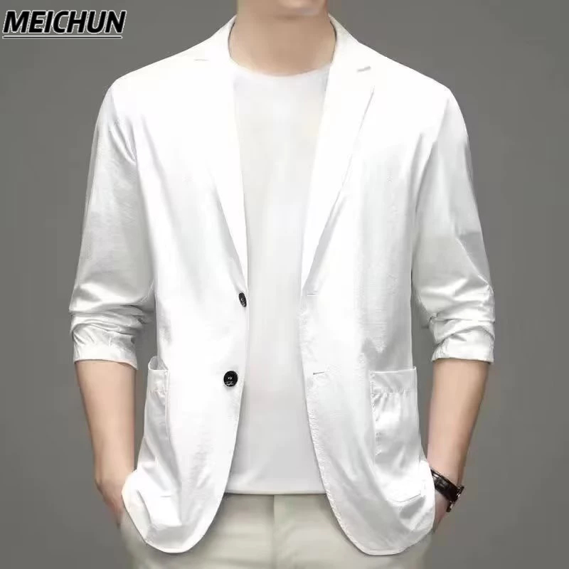 Áo Khoác blazer Đơn Bằng Lụa Lạnh Nhẹ Thoáng Mát Thời Trang Mùa Hè Cho Nam