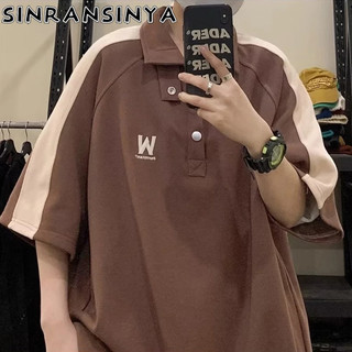 Áo thun polo SINRANSINYA ngắn tay in chữ phong cách đường phố Mỹ cổ điển thời trang mùa hè dành cho nam