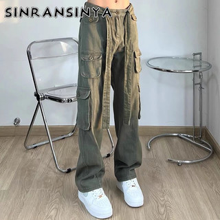 Sinransinya Quần Dài Ống Đứng Nhiều Túi Phong Cách retro Đường Phố Mỹ Cho Nam