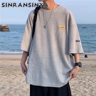 Sinransinya Áo Thun Nam Tay Ngắn Cổ Tròn Thời Trang Hàn Quốc