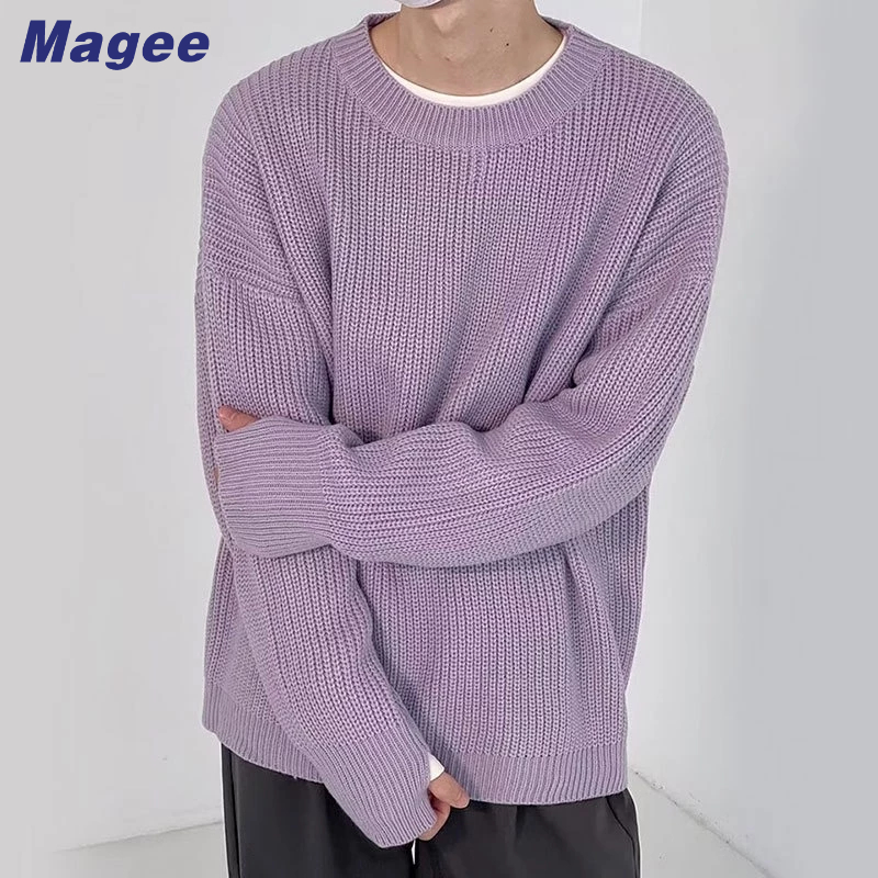 Magee Áo sweater Dệt Kim Dày Cổ Tròn Màu Trơn Thời Trang Cao Cấp Phong