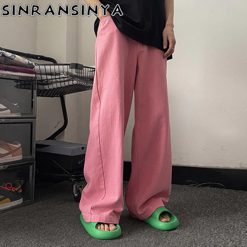 Sinransinya Quần jeans Dài Ống Rộng Màu Trơn Thời Trang Cao Cấp Cho Nam