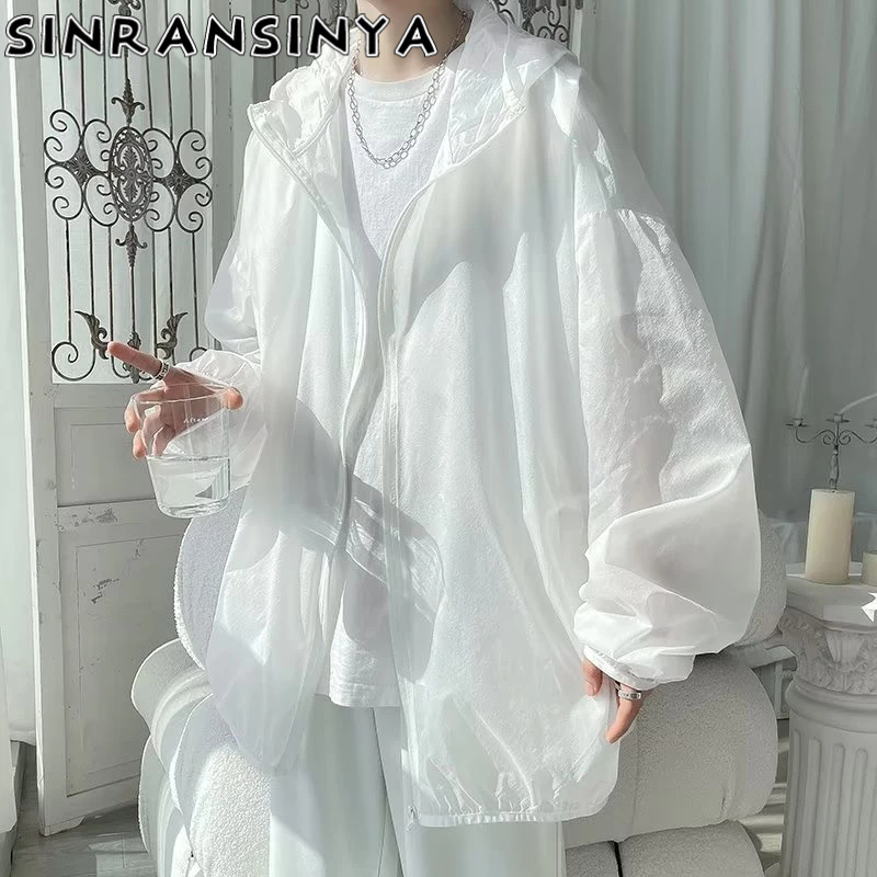 Sinransinya Áo Khoác Chống Nắng Có Mũ Trùm Vải Lụa Lạnh Nhanh Khô Thiết Kế Đơn Giản Thời Trang Nhật Bản Cho Cặp Đôi
