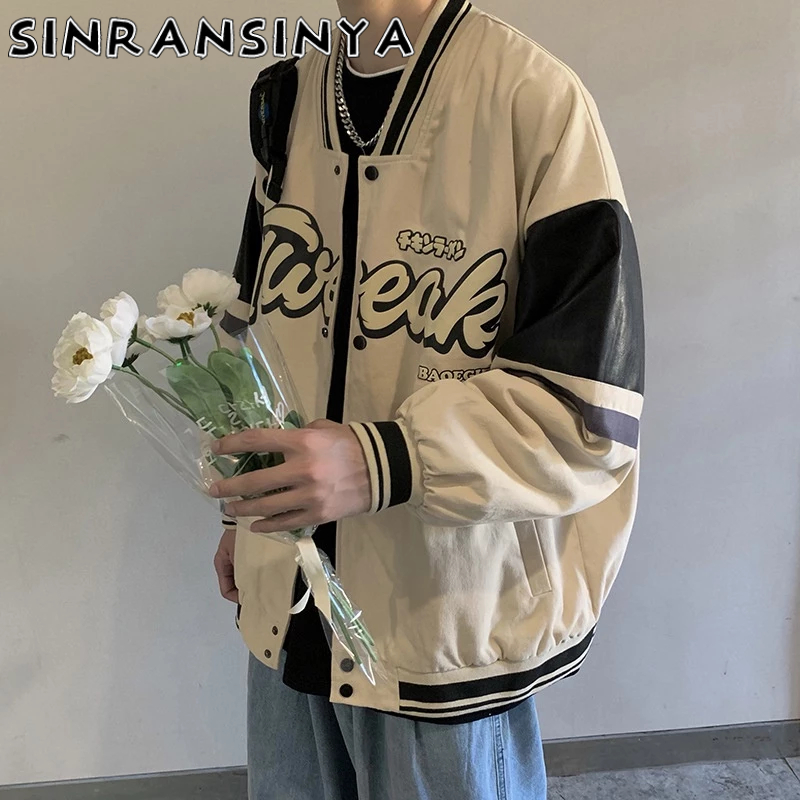 Sinransinya Áo Khoác Bóng Chày Form Rộng Thời Trang Xuân Thu Cho Nam