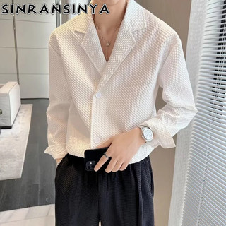 Sinransinya Áo Sơ Mi Nam Dáng Rộng Họa Tiết retro Đường Phố Cao Cấp Phong Cách Mỹ