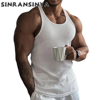 Sinransinya Áo Ba Lỗ Dệt Kim Màu Trơn Dáng Ôm Phong Cách Thể Thao Thời Trang Cho Nam