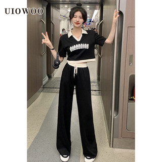 Uiowoo  set đồ thể thao gồm áo tay ngắn và quần dài thời trang dành cho nữ