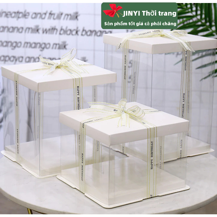 Hộp Đựng Bánh Kem Hình Tròn / Vuông 4 inch 6-inch Kèm Ruy Băng Xinh Xắn