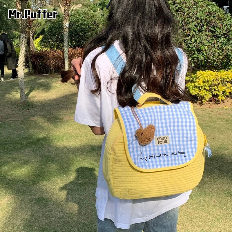 Mr.puffer Ba Lô Đi Học Mẫu Giáo Sức Chứa Lớn Thêu Hình Gấu Hàn Quốc Cho Mẹ Và Bé