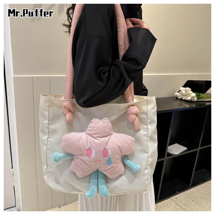 Túi xách tote MR PUFFER sức chứa lớn họa tiết ngôi sao hoạt hình ba chiều đơn giản thời trang cho nữ sinh