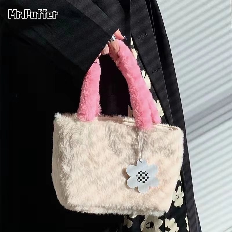 Túi Xách Lông Nhung Nhỏ Nhắn Màu Tương Phản Dễ Thương Cho Nữ mr.puffer