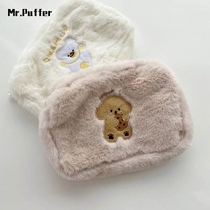 Mr.Puffer One Túi Đựng Mỹ Phẩm Cỡ Lớn Thêu Họa Tiết Gấu Xinh Xắn Theo Phong Cách Nhật Hàn