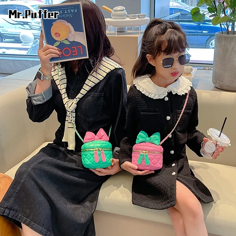 Túi Đeo Chéo Vai Đựng Tiền Xu / Son Môi Hình Thoi Nhỏ Nhắn Có Dây Xích Thời Trang Công Chúa mr.puffer Dành Cho Bé Gái