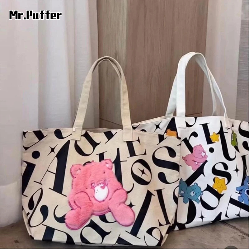 Mr.puffer Túi tote canvas Sức Chứa Lớn Họa Tiết Hoạt Hình Cho Mẹ Bỉm Sữa